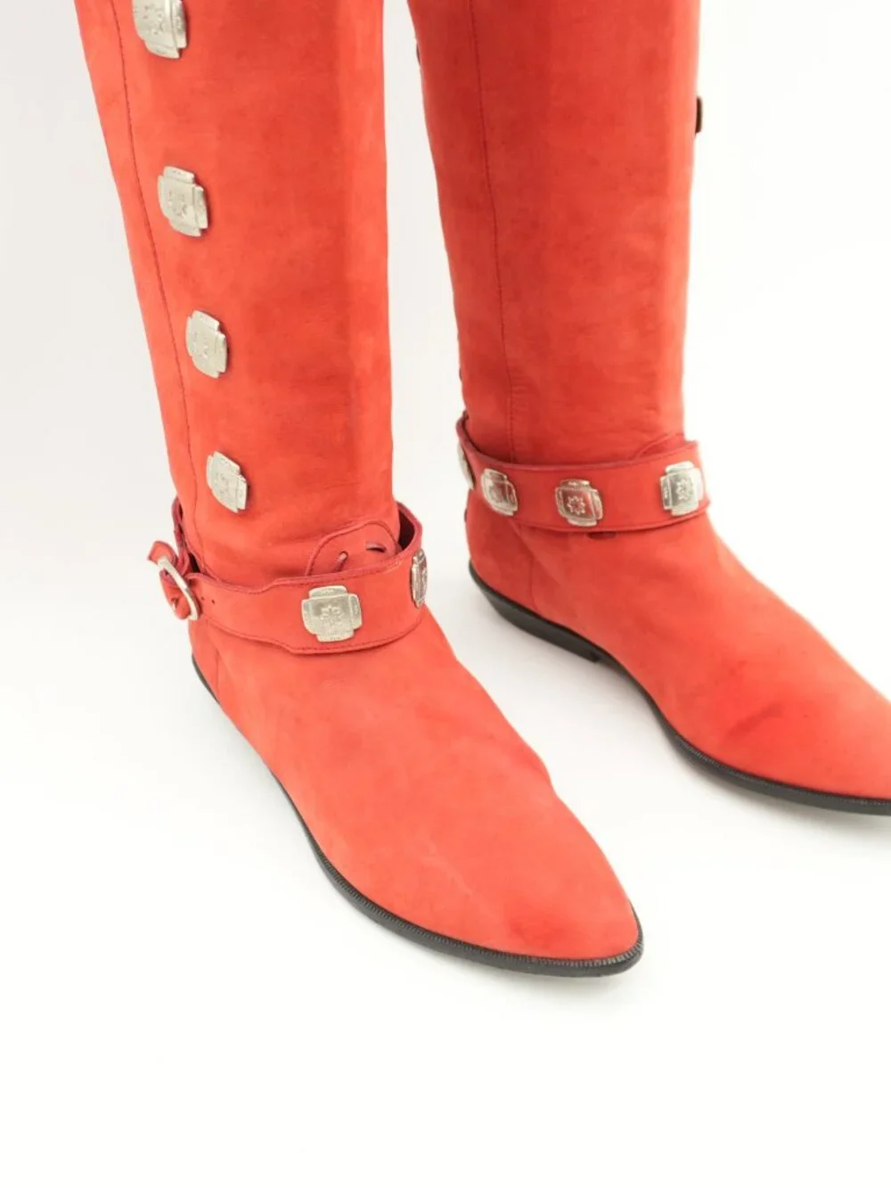 Concho Boots Tall Cowboy Vintage Southwestern OTK Red Western Boots Size 6.5
